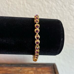 Vintage Gold-Tone Heart & Deep Red Link Bracelet- Korea